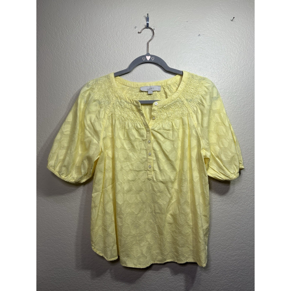 Ann Taylor Loft Smocked Cotton Puff Sleeve Blouse Size S CottageCore Spring